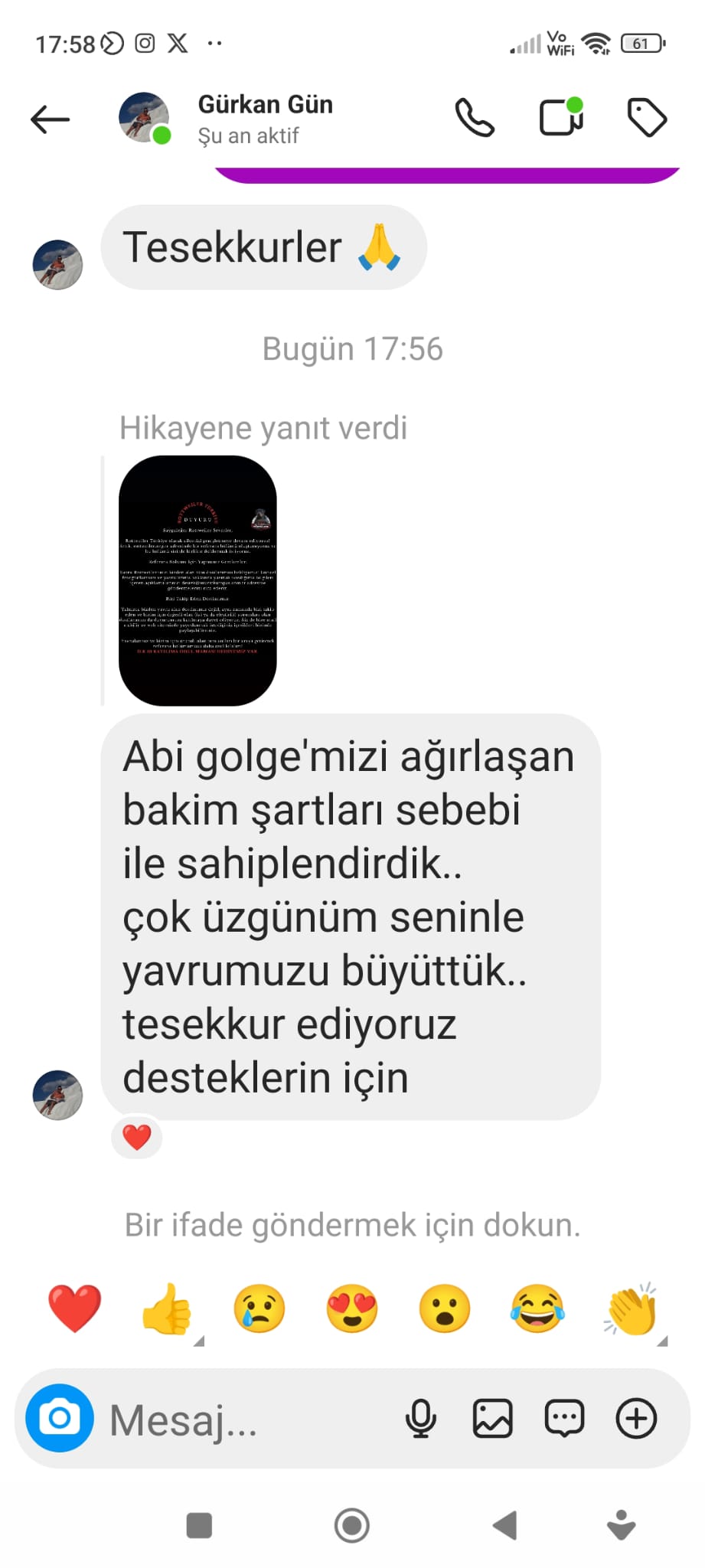 Takipçimiz Gürkan Gün Bey’in Güzel Yorumu ve Evladı Gölge